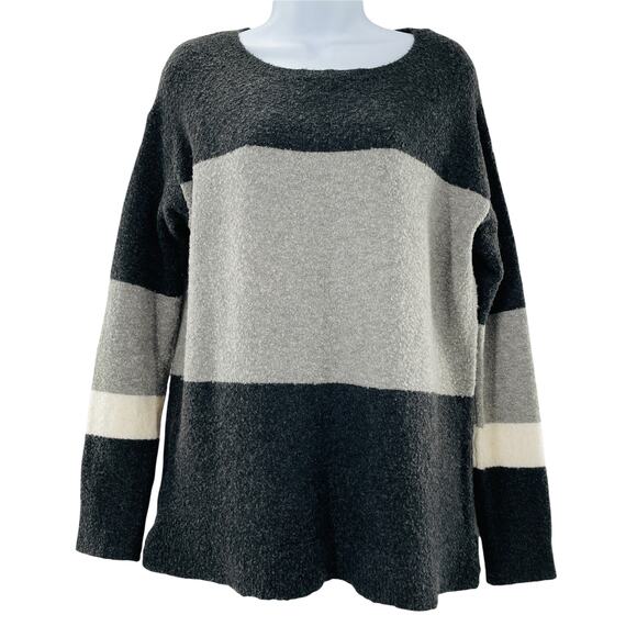 LOFT Gray Color Block Scoop Neck Long Sleeve Pullover Sweater S - Picture 1 of 10